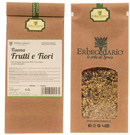 Erbecedario tisana antiossidante frutti e fiori con sambuco e mirtillo 100g | Infuso depurativo e antiossidante per il benessere delle vie urinarie, tisana da gustare calda o fredda - Made in Italy