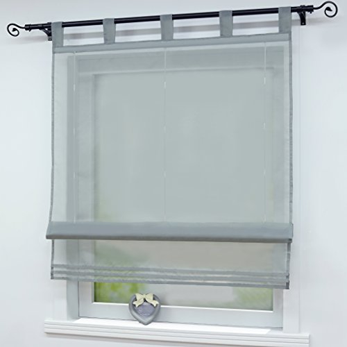 Joyswahl Raffrollo Voile Raffgardinen mit Schlaufen Sophia Schlaufenrollo BxH 60x140cm Grau 1er Pack