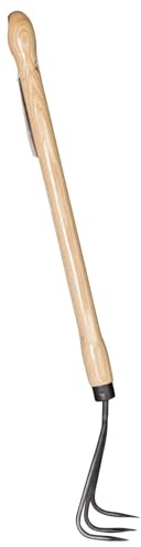 Unbekannt Krumpholz Grubber, 3 Zinken, geschmiedet, mit Eschenknopfstiel, 63 x 9 cm