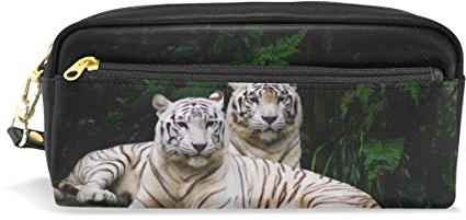 HMZXZ RXYY Federmäppchen Weiß Tiger Afrikanisch für Student Groß Kapazität Reißverschluss PU Leder Mäppchen Schreibwaren Kosmetik Makeup Tasche für Mädchen Jungs Frauen