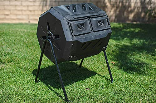 Dual Chamber Compost Tumbler Bin 160 L Capacity rotatable, Better Air Circulation Efficient Compost, Rotating Tumbling Composter Bin for Garden(Green Door)