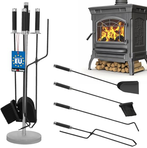 KOTARBAU® 5tlg. Kamingarnitur aus Stahl mit Schwarzem Griff