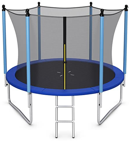 GOPLUS Ø244cm Trampoline pour Enfant avec Filet de Sécurité & Échelle, Cadre en Acier, Charge 80kg, Trampoline Intérieur Extérieur pour Enfants 6 Ans+