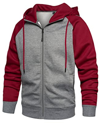 Wirltte Mens Hoodies Zip Up Hoodie Patchwork Fleece Jacket Winter Warm Hooded