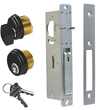 Alsecure - Cerradura de puerta de escaparate comercial, cerrojo oscilante y cilindro de latón macizo con llave igual para puertas de tienda de aleación de aluminio/zinc, respaldo de 1.1/8 pulgadas,
