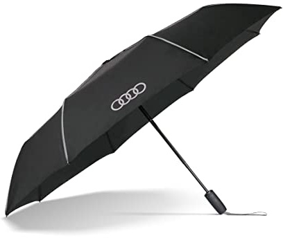 Audi 3122200400 Pocket Umbrella Black with Rings Logo, black, Modern