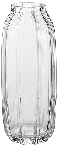 Große transparente Glasvase, gerippt, hoch, transparent, Blumenvase, 32 cm, dekorative Vasen für Zuhause, Tischdekoration, Blumendekoration und Bauernhaus (transparent, 32 cm)