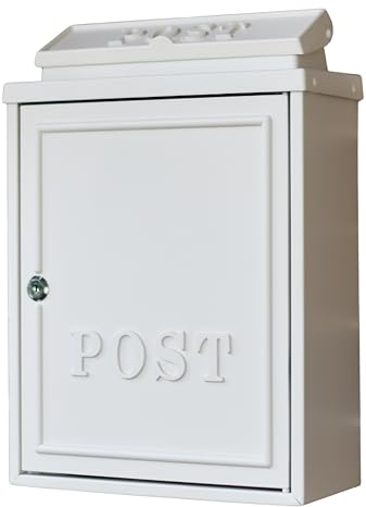 French Cream Oxford Wall Mounted Post Box with Lock - Traditional Style Secure Mailbox for Home or Office Outdoor Use Decorative Wall Mounted Organiser Stylish Front Door Accent