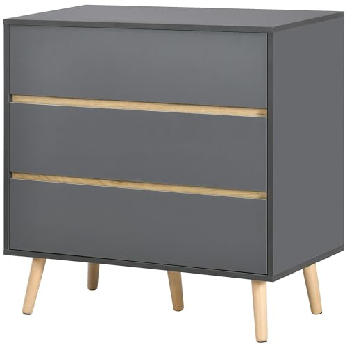 HOMCOM Byrå med 3 lådor utan handtag skandinavisk design - dim. 80 x 40 x 80 cm - grå
