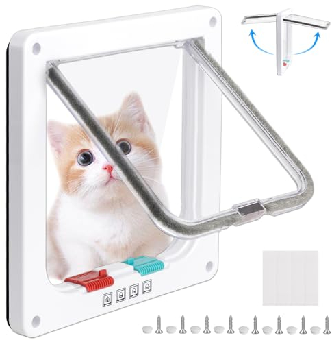 Katzenklappe Hundeklappe, Sicherheits Haustiertür mit 4 Wege Schloss, für Innentür Winddicht Leise Katzentür Magnet-Verschluss, für Hunde und Katzen bis zu 20 cm Taille, Weiß