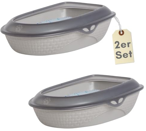 2er Set Katzentoilette XXL 60 cm Rattan Optik 2 Stück Dopplepack Katzenklo Katzen Schalen Toilette WC Rand Katzentoiletten