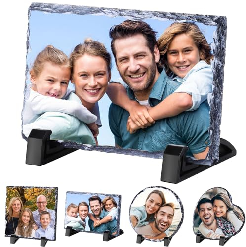 LLLGSH Personalisiertes Schieferplatte mit Foto für die Familie - Tafel aus Schiefer mit eigenem Bild - Pärchen Weihnachten Geschenke Geburtstag Muttertag Vatertag Valentinstag - Rechteck 14x9.5cm