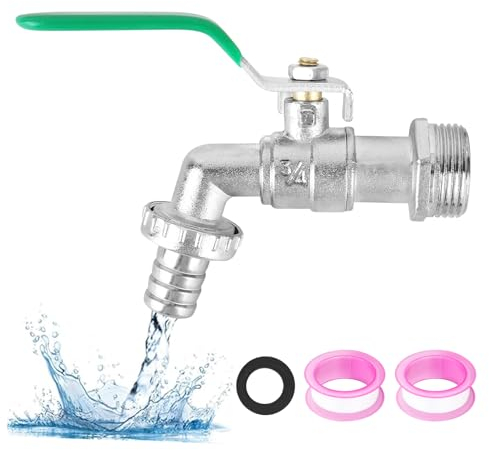 XCDMJ Garten Wasserhahn 3/4 Zoll aus Messing rost-und frostsicher, mit 2 * Gratis Schlauchanschlüsse,2x Rollendichtband,Absperrhahn Tropffrei, Wasserhahn Aussen Messing für Garten
