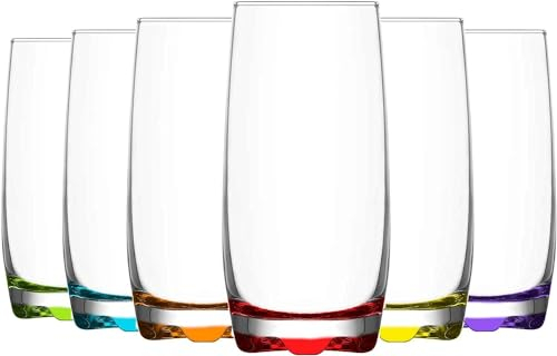 Acense 6X 390ml Multicolour Adora Highball Glasses – Tall Glasses for Water, Gin, Juice, Cocktails, and More, Microwave Safe