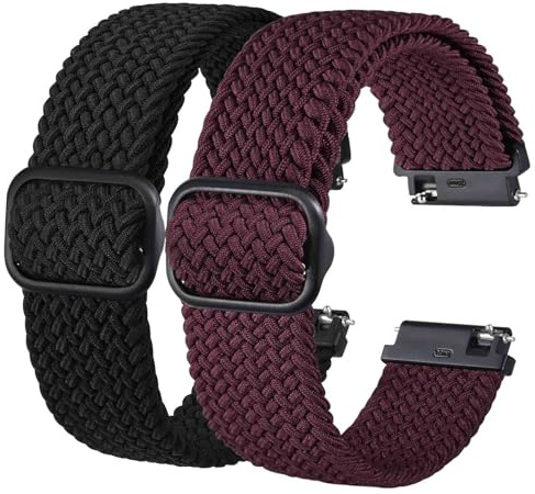 BISONSTRAP 2 Stück Geflochtene Nylon Armband, Verbesserte Verstellbare Schnalle, Dehnbare Schlaufen Uhrenarmband für Herren und Damen, Kompatibel mit Uhrenanstößen von 16mm 18mm 19mm 20mm 22mm 24mm