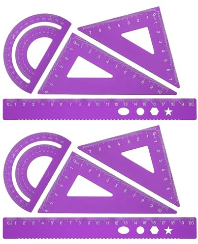 PATIKIL Set di Squadra Triangolare, Righello Metrico da 20cm in Alluminio, Squadra Triangolare 45°60° e Goniometro, 8Pz, Viola