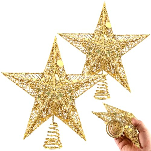 2 PCS Albero di Natale Topper, Puntale Scintillante, Mini Stella, Decorazione per Albero