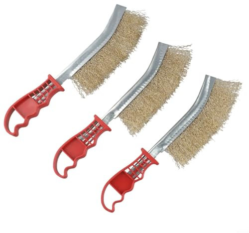Lot de 3 brosses de barbecue en laiton, outils de nettoyage multi-usages pour enlever les scories de soudure, poils en acier inoxydable, poignée confortable, nettoyant efficace contre la rouille, la