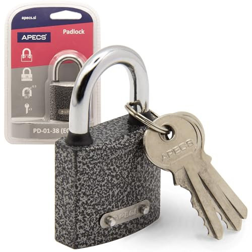 APECS Cadenas long anse pour l'extérieur et pour une utilisation intérieure avec 3 clés, serrure suspendue 75 mm, serrure de cave, serrure de conteneur, serrure de sécurité