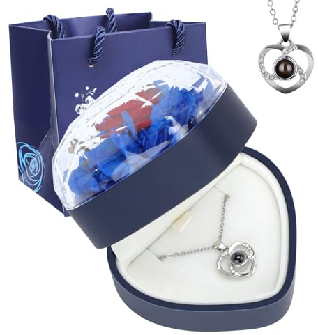 Scatola di Rose conservate, Fiori eterni con Cuore Ti Amo Collana di Rose conservate per Sempre Regalo per Mamma Fidanzata Donna Moglie a Natale Valentines Giorno della Mamma Compleanno Anniversario