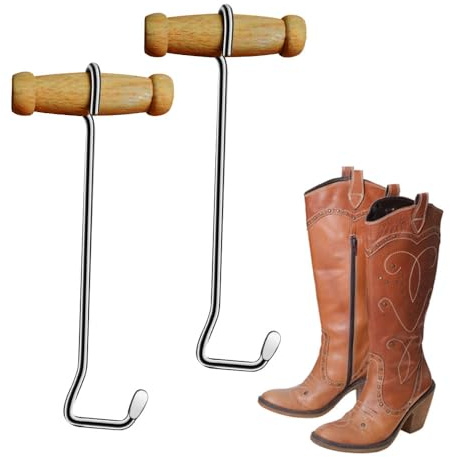 OFITMAGIC 9 Steel Boot Hooks with Wood Handle,Boot Puller for Cowboy,Riding,Work Boots,Heavy Duty Steel Shoe Puller (2 hooks)