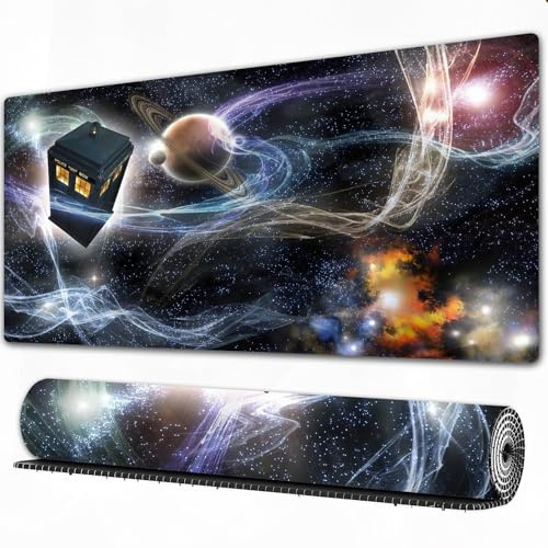 FEHWI Gaming Mouse Pad Extra Large Keyboard Mouse Mat Desk Pad Soft Smooth Surface and Anti-Slip Rubber, Tardis Dans Starry Fantasy Background,16x29.5 in