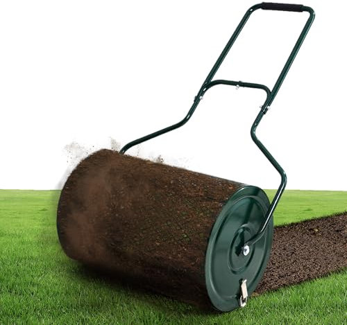 Warmiehomy Compost Spreader 76L, Peat Moss Spreader With Upgrade Side Latches & Extendable U Shape Handle, Heavy Duty Metal Mesh Push Topsoil Fertilizer Spreader for Lawn and Garden, Handle 77 CM