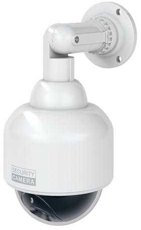 BASI | Dome Kamera-Attrappe mit blinkendem LED-Licht | Dummy Kamera | Überwachungskamera für den Innen- und geschützten Außenbereich | 360 Grad Halterung | Weiß | CCTV