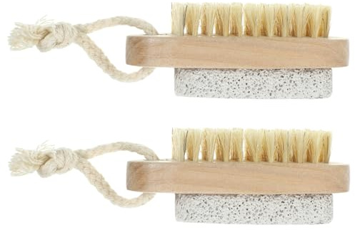 Healvian Bürste für Effektives Peeling und Doppelseitiger Fußstein mit Schweineborsten Reinigung der Füße 2 Stück für Dusche und Fußpflege