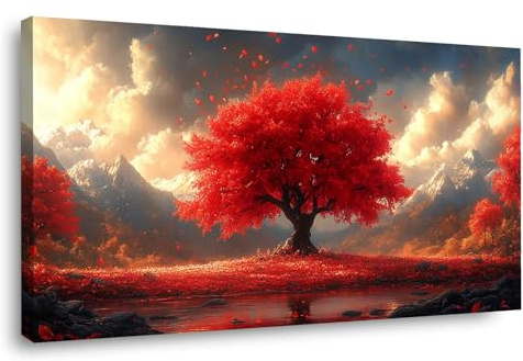 TODOAA Astratto Quadri Soggiorno Grande Albero della vita, Opere d'arte dell'albero rosso Moderni Stampe Su Tela -Camera Da Letto Bagno Cucina Ufficio Pranzo - 60x120cm Incorniciato(rosso)