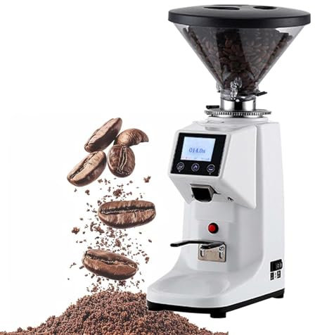 Molinillo De Café EléCtrico, Cafetera Profesional, MáQuina De Molienda Comercial Y DoméStica, Molinillo De Muelas AutomáTico, Pulverizador De Acero Inoxidable, 19 Ajustes De Molienda,White-200G