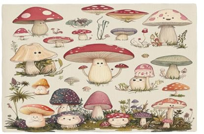 Cute Mushroom Placemats Set of 6 Washable Table Mats Rustic Botanical Mushroom Heat-Resistant Cotton Linen Place Mats for Dining Table Kitchen Indoor Outdoor Party Holiday Decor