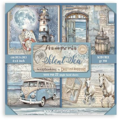 Stamperia - Scrapbook Paper Pad for Scrapbooking, Albums, Card Making, Bullet Journalling and More, Acid Free, Single Face, Perfect for Hobbies, Crafts, and Gifting (Silent Sea) (20.3 x 20.3cm)