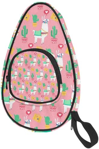 VAPOKF Housse pour raquette de tennis de table, motif cactus alpaga rose, dessin animé, lama, ping-pong, raquette de tennis de table, sac de pagaie avec pochette pour 4 à 5 balles