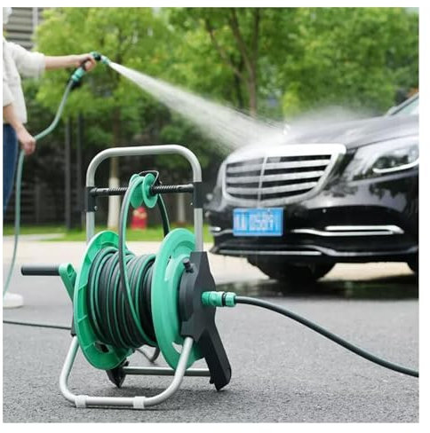 Carrello avvolgitubo, Carrello portatubo per carichi Pesanti, Kit di irrigazione per avvolgitubo da Giardino, Staffa per Tubo dell'Acqua (Verde 10 m)