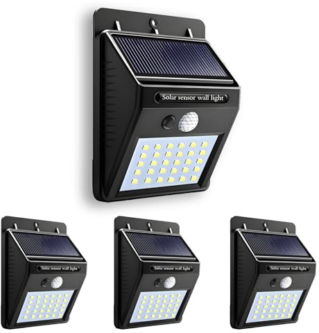 Hqynss Solar Lights Outdoor, 4 Pack Solar Security Lights Outdoor Motion Sensor 120° Wide Lighting Angle, IP65 Waterproof, Solar Wall Lights for Front Door, Yard, Garage, Garden
