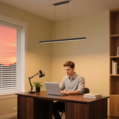 UISEBRT Moderne Pendelleuchte Schwarz 120cm, LED Hängeleuchte Hängend für Wohnzimmer, Deckenlampe Hängend 48W, Höhenverstellbar bis 115cm, Esszimmerlampe, Linear Design - Warmes Licht