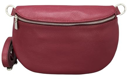 Brise Art Bauchtasche Damen Echtleder AFIA Silber Handgemachte Umhängetasche Crossbody Bag mit Ledergurt 3 Fächer Hüfttasche Gürteltasche Made in Italy (Bordeaux-Silber 1)