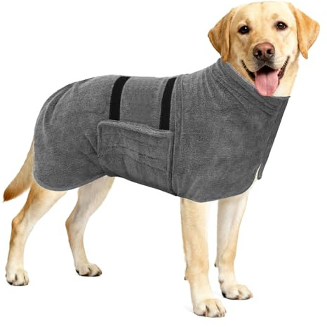 GAZIL Mikrofaser Hundebademantel, superabsorbierend und schnell trocknend, Größe XL, graue Farbe, groß