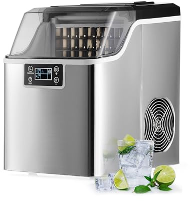 CREWORKS Edelstahl-Eiswürfelmaschine 22 kg/24 h Gewerbeausführung mit LCD-Display Selbstreinigung 3,2L Wassertank Luftkühlung