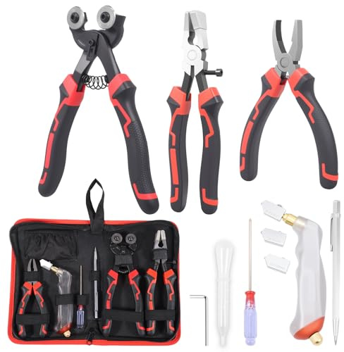 12 Pcs Glass Cutting Tool Kit Glass Cutter 2-20MM Heavy Duty Glasses Cutting Tool for Stained Glasses Tiles Mosaic