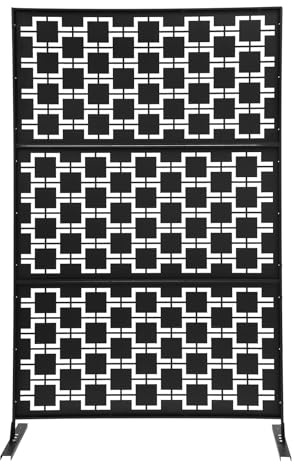 Gdetnysty Plaque d'acier - Brise-vue - Pied - En métal - Séparateur de pièce avec support - 120 x 40 x 190 cm - Noir - Avec design décoratif - Pour jardin, balcon, terrasse, bureau