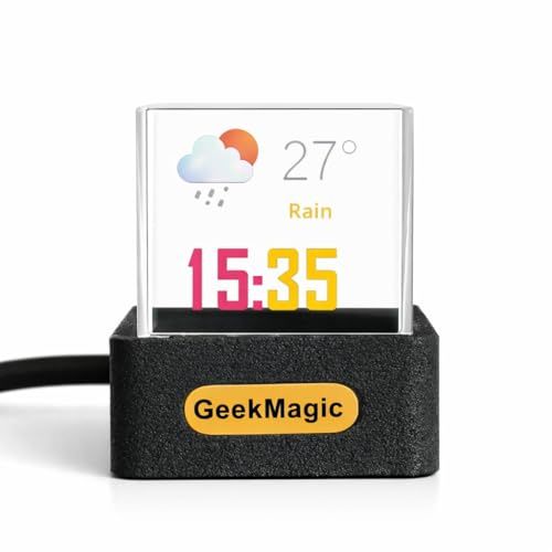 Crystal Cube Smart Weather Station Digital Clock, Black/CN | GIF Animation Photo Display, Desktop Prism Screen Album, USB Powered, Calendar Temperature Humidity