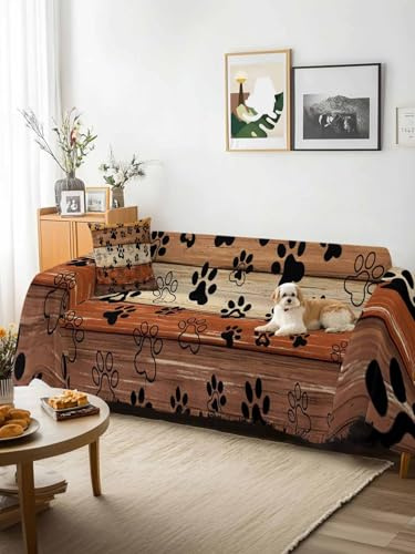 Burnt Orange Brown Sofa Cover Blanket Couch Covers for Armchair Cushion,Couch Sofa Silpcover with Tassel,Farmhouse Dog Paw Vintage Living Room Bedroom Throw Towel Blanket Covers XX-L 71x150