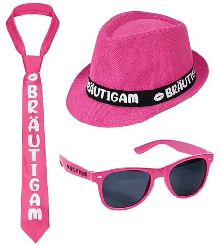 3-teiliges Outfit-Set für Junggesellenabschiede: rosa Cowboyhut für Herren, Krawatte für den Bräutigam und Sonnenbrille; geeignet für Junggesellenabschiede, Hochzeiten und Geburtstagsfeiern