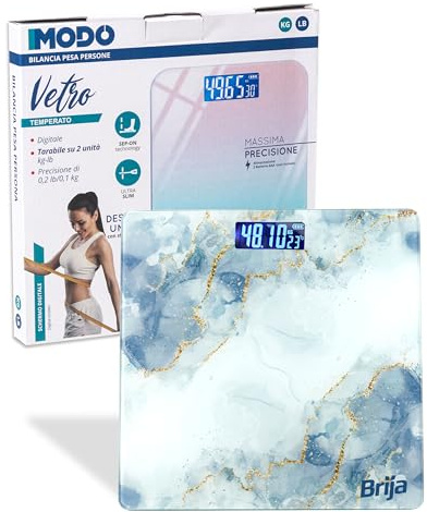 IPEA Bilancia Pesapersone Digitale Ultra Sottile - Tecnologia STEP ON - Massima Precisione Peso - Deisgn Effetto Marmo - Bilancia in Vetro Temperato con Display misurazione fino 0,1 KG - Max 180Kg