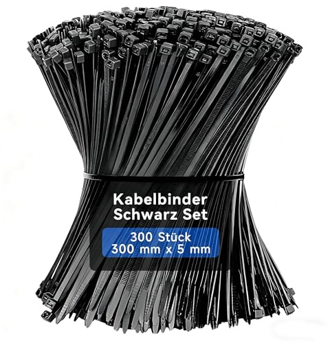 Lamondre kabelbinder schwarz 300mm x 5mm, 500 Stück kabelbinder wiederverschließbar, 20 kg Zugfestigkeit, Nylon UV-Beständig für Werkstatt, Elektroinstallation, Haushalt, Garage und Gartenarbeit