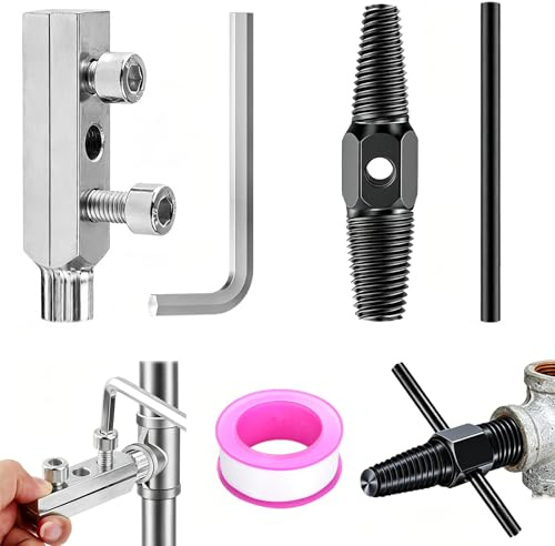 2 Piezas Extractor de Roscas Fontaneria con Cinta Selladora, Grifo Roto | Herramienta para Extraer Grifos y Válvulas de Agua Rotos, Herramienta de Extracción para Ranuras Rotas de 1/2”, 3/4