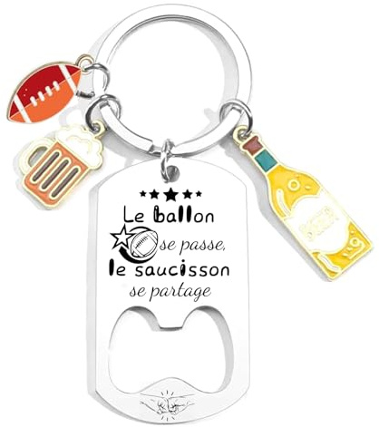 AIMINI Porte clef apéro Rugby - Cadeau papa cadeau papi - Cadeau fête des pères - idée cadeau homme - Porte clef apéro personnalisée rugby apéro cadeau rugby Décapsuleur rugby