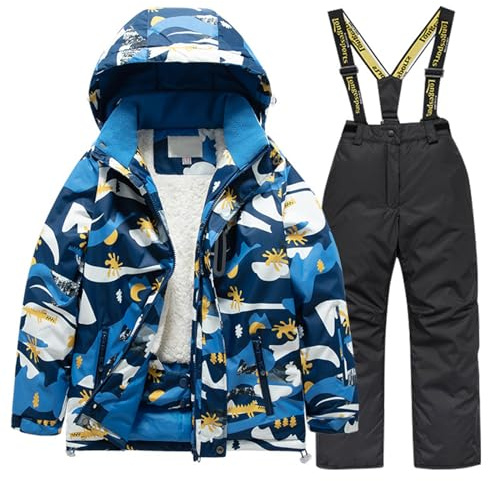 Generisch 2026 Conjunto de chaqueta de esquí con forro polar para niños, cortavientos de invierno, chubasqueros de snowboard, para niñas y niños, cálidos trajes de nieve de invierno, Negro , 6-8 años